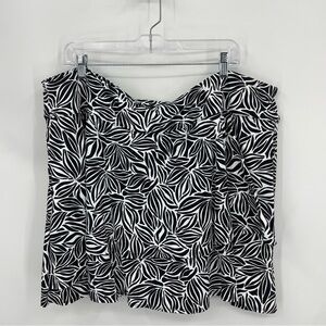 LANDS END plus size 3X skirt swim bottom black white floral print pull on